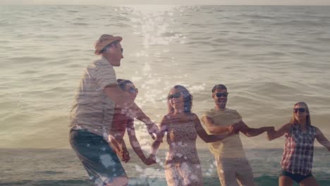 animación del mar sobre diversas personas celebrando