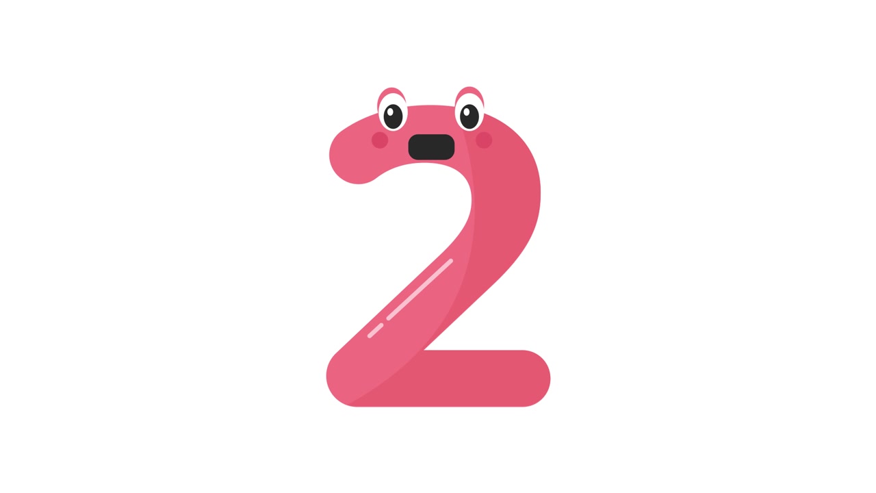 Animated Pink Number Two Character with Expressive Face