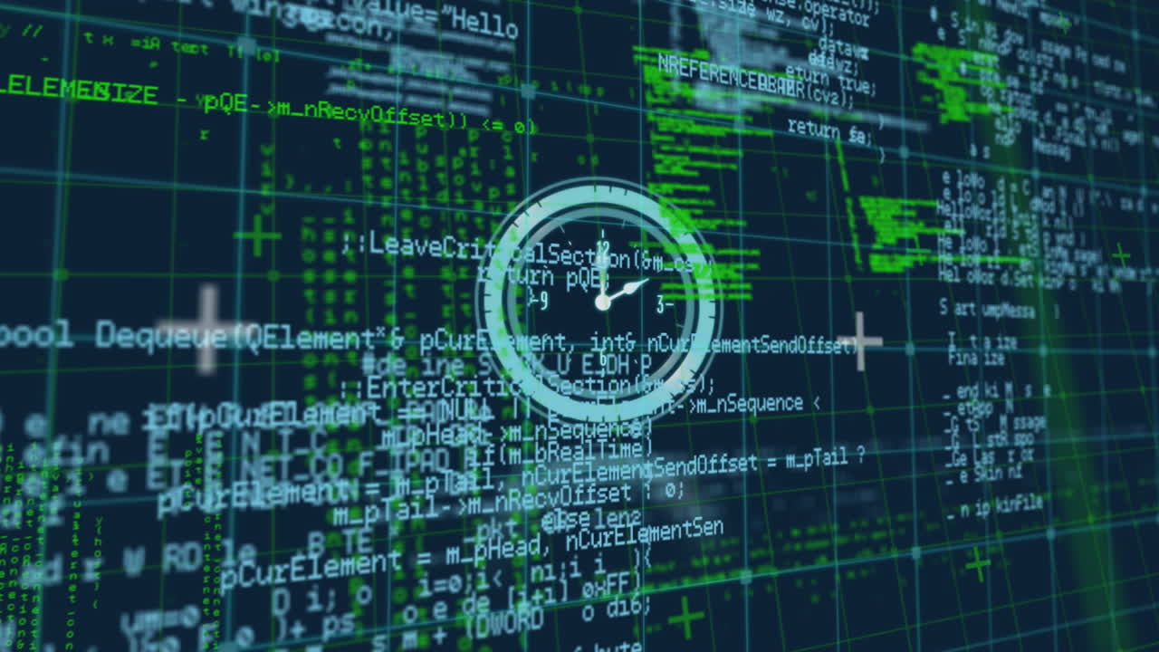 Animation of circular scanner with clock face on interface with data processing