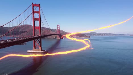 the golden gate bridge, san francisco, united states with illustrations of advanced telecommunications visualization