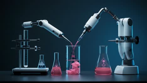 a cutting-edge laboratory setup featuring advanced scientific instruments and colorful liquid solutions for innovative research and experimentation