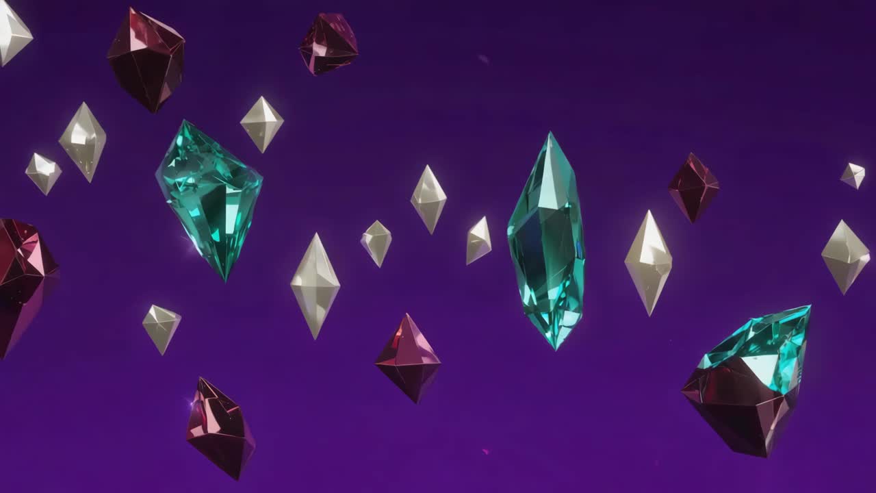 Crystals and Gems on Purple Background