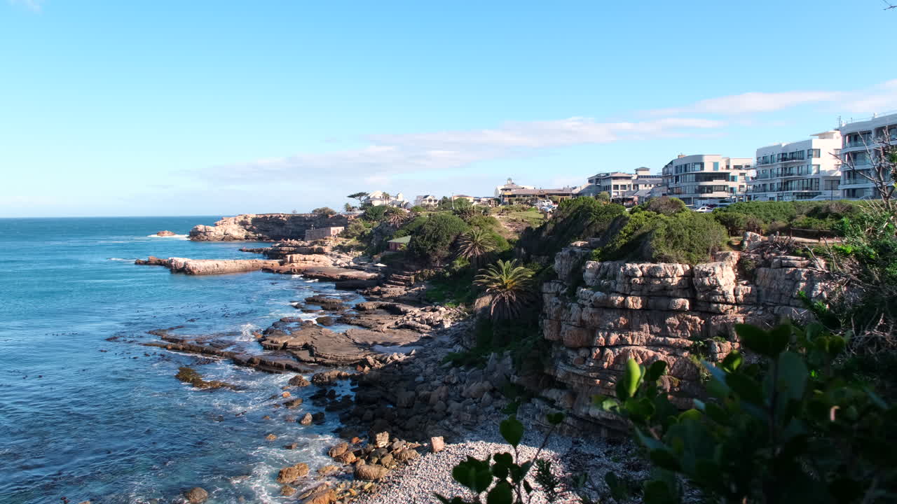 Scenic daytime view of rugged coastline of coastal town Hermanus, Overstrand