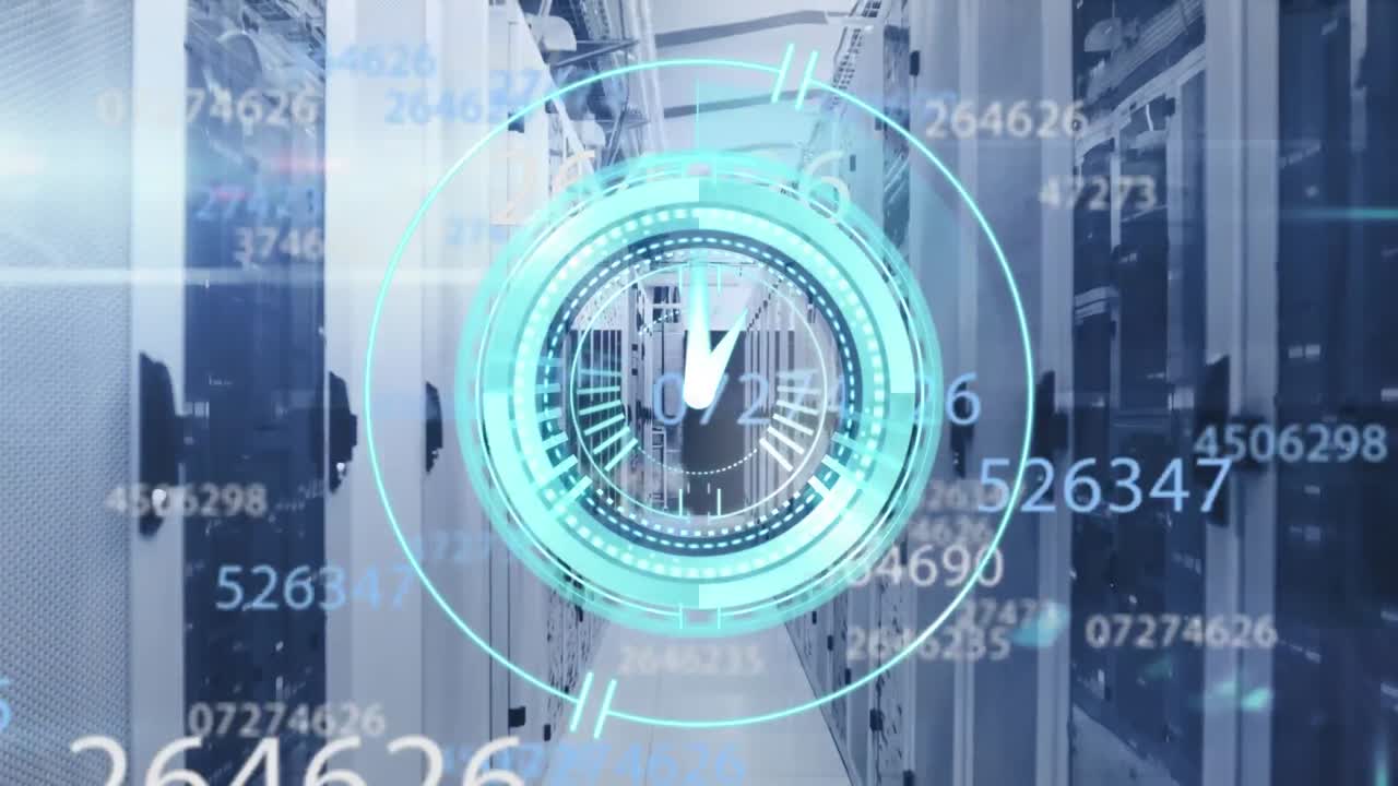 Animation of clock moving over server room
