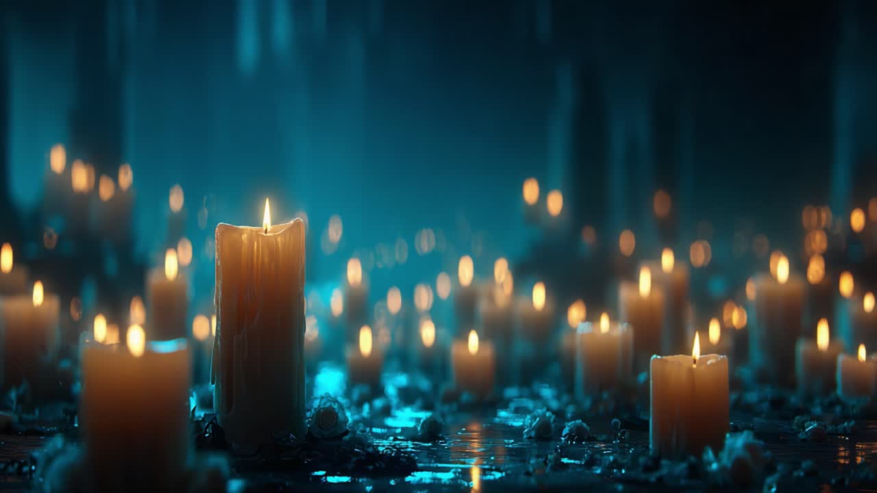 A Serene Display of Flickering Candles Illuminating an Enigmatic Space, Casting Soft Shadows in a Mystical Atmosphere of Tranquility and Reflection
