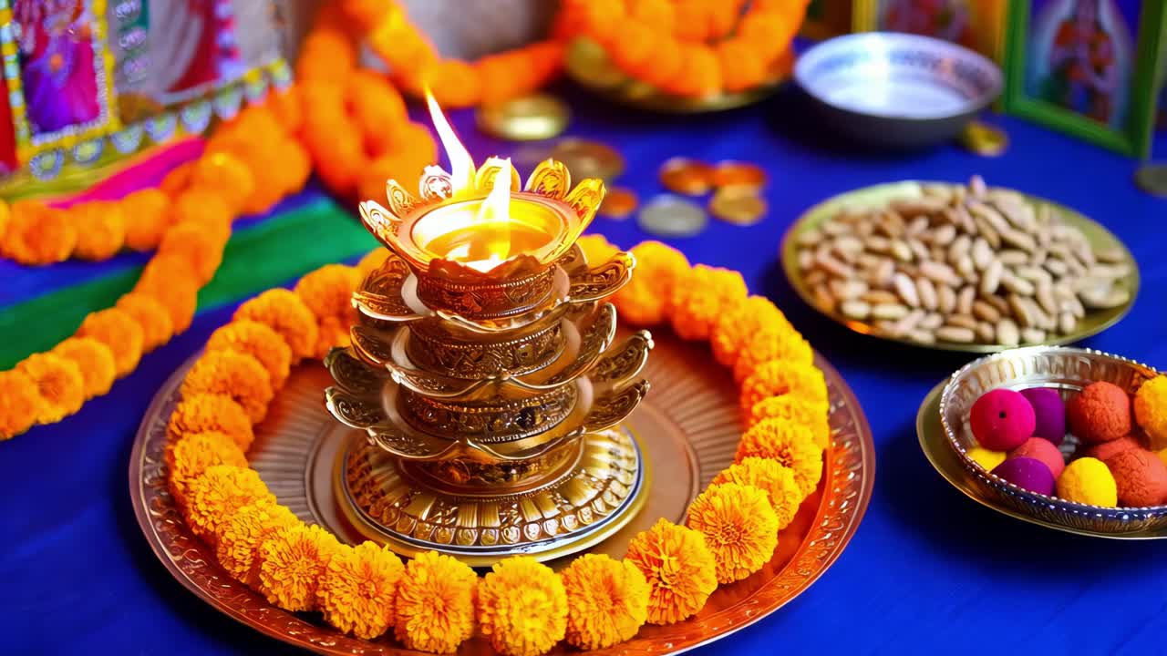 Diya and Marigold Decoration for Indian Festival