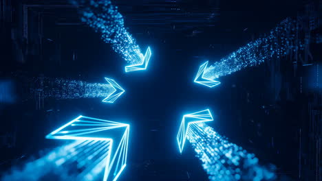 abstract digital data flow convergence with glowing arrows
