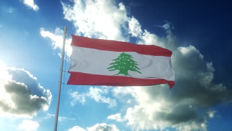 flag of lebanon waving at wind against beautiful blue sky