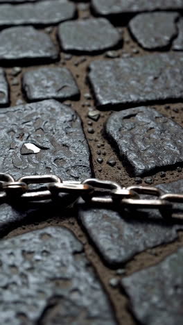 rusty chain on cobblestones