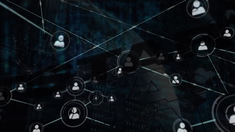 animación del procesamiento de datos sobre iconos de medios y globo