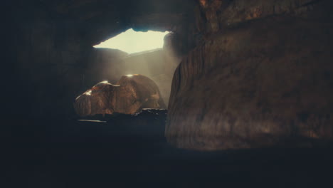 a head of the giant ancient deity statue hidden in a cave