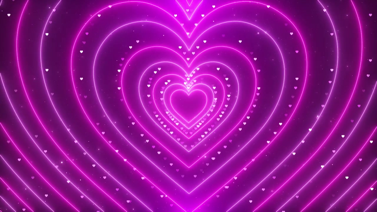 Pink neon heart tunnel glowing love outlines floating hearts purple star space valentine videos