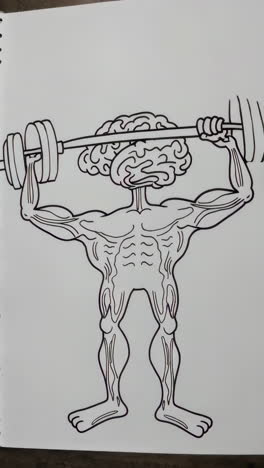 drawing of a brain with a muscular body lifting weights