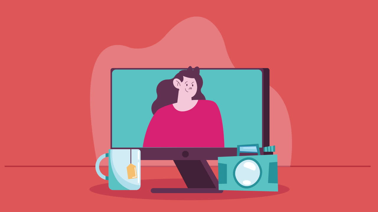 female vloger in desktop animation