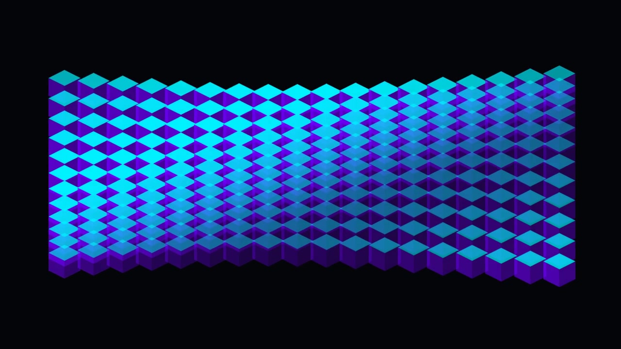 Animazione astratta 3D a onde di cubi blu luminosi