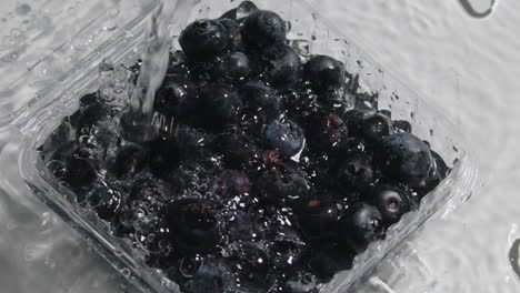 water falling on blueberries in slow motion