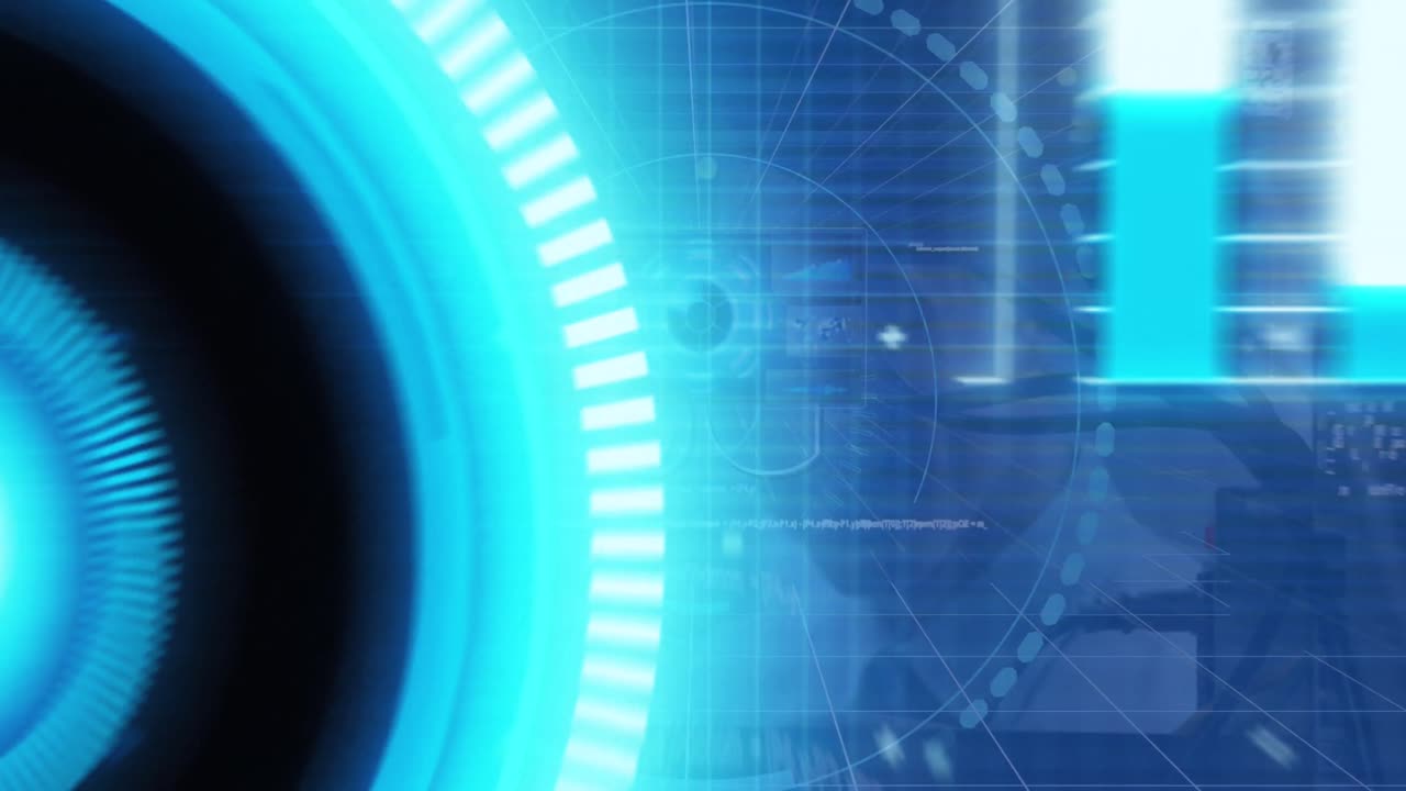 animazione di lucchetto digitale su icone tecnologiche e elaborazione dei dati su sfondo blu