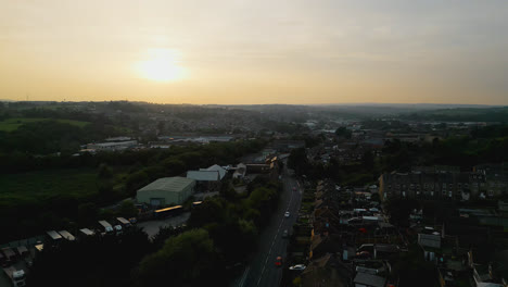 Explore-Heckmondwike,-UK,-via-drone-footage:-industry,-streets,-old-town,-and-Yorkshire's-summer-evening-ambiance