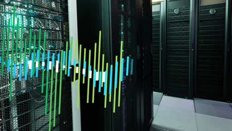 animación del procesamiento de datos contra la sala de servidores de computadoras