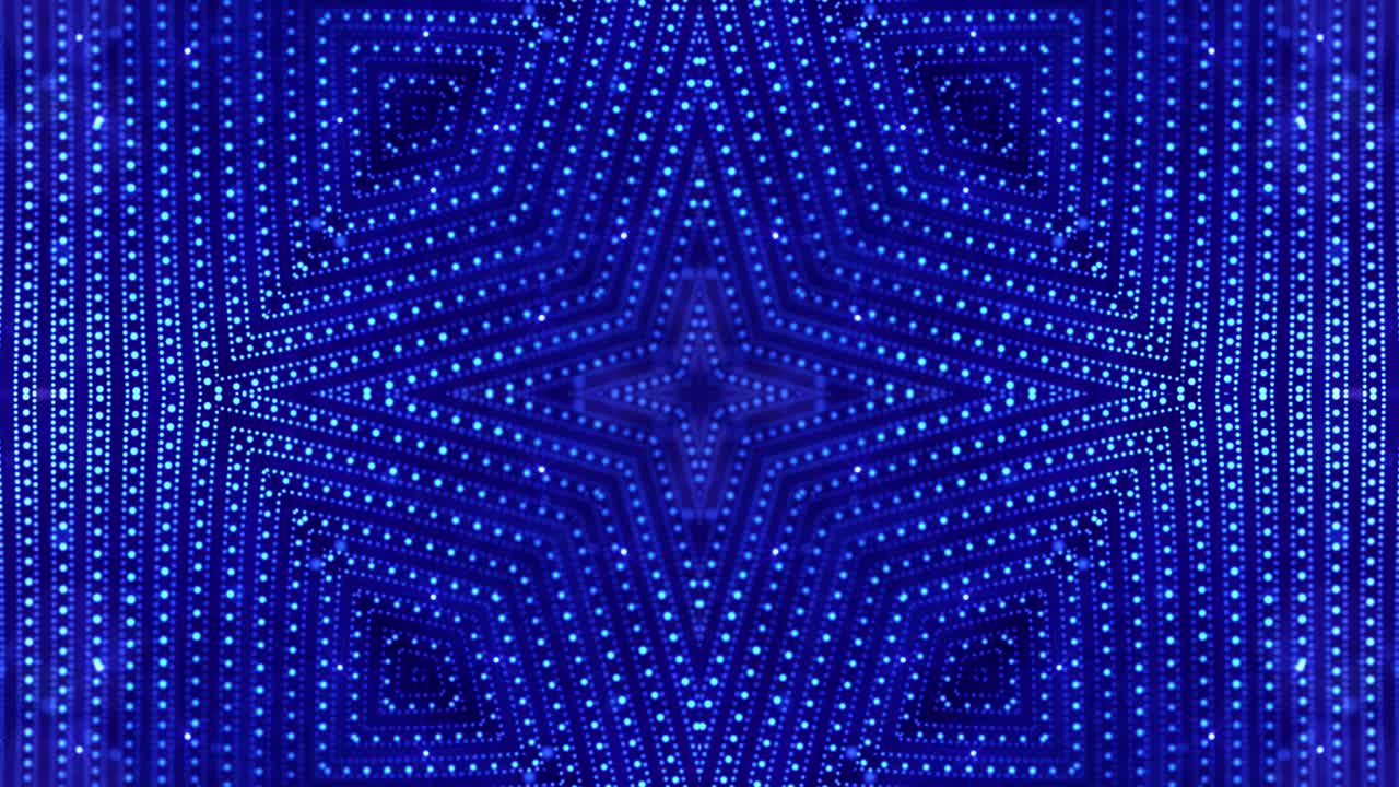 4k looped sci-fi 3d background with light effects. Glow blue particles form lines, surfaces, complex symmetrical structures like in kaleidoscope. Abstract theme of microworld or nanotechnology 11