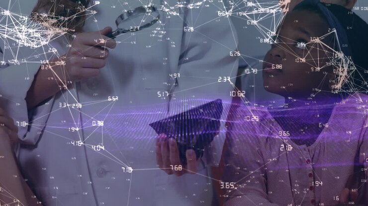 Animation of data and connections over diverse teacher and pupils using magnifier