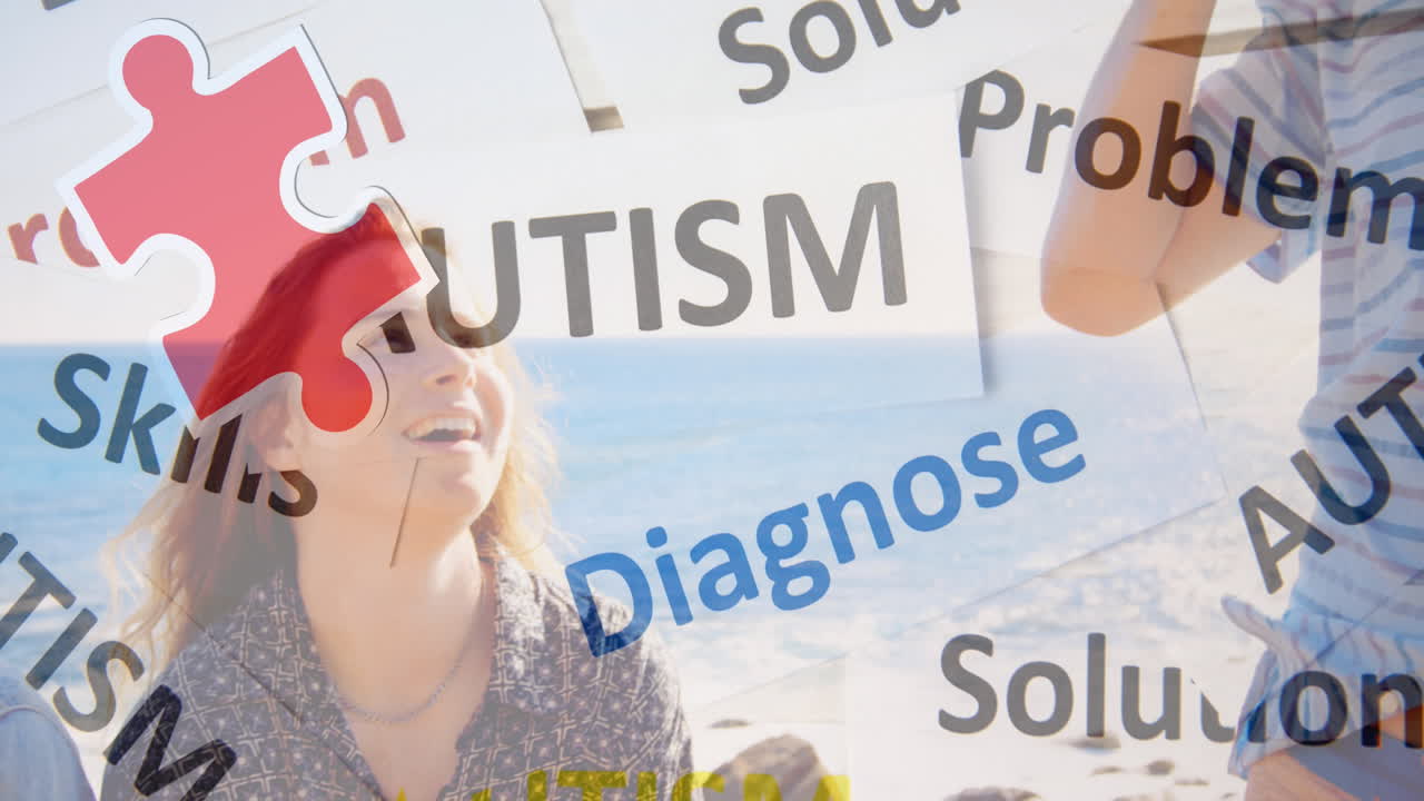 퍼즐의 애니메이션과 자폐증 인식 달 문자 행복한 다양한 친구