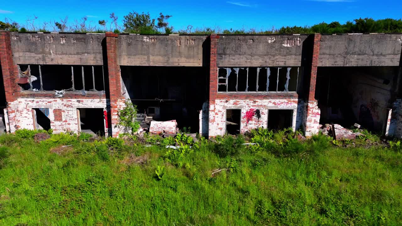 Derelict Factory Workshop Units, Building Hazards, Aerial Panning View