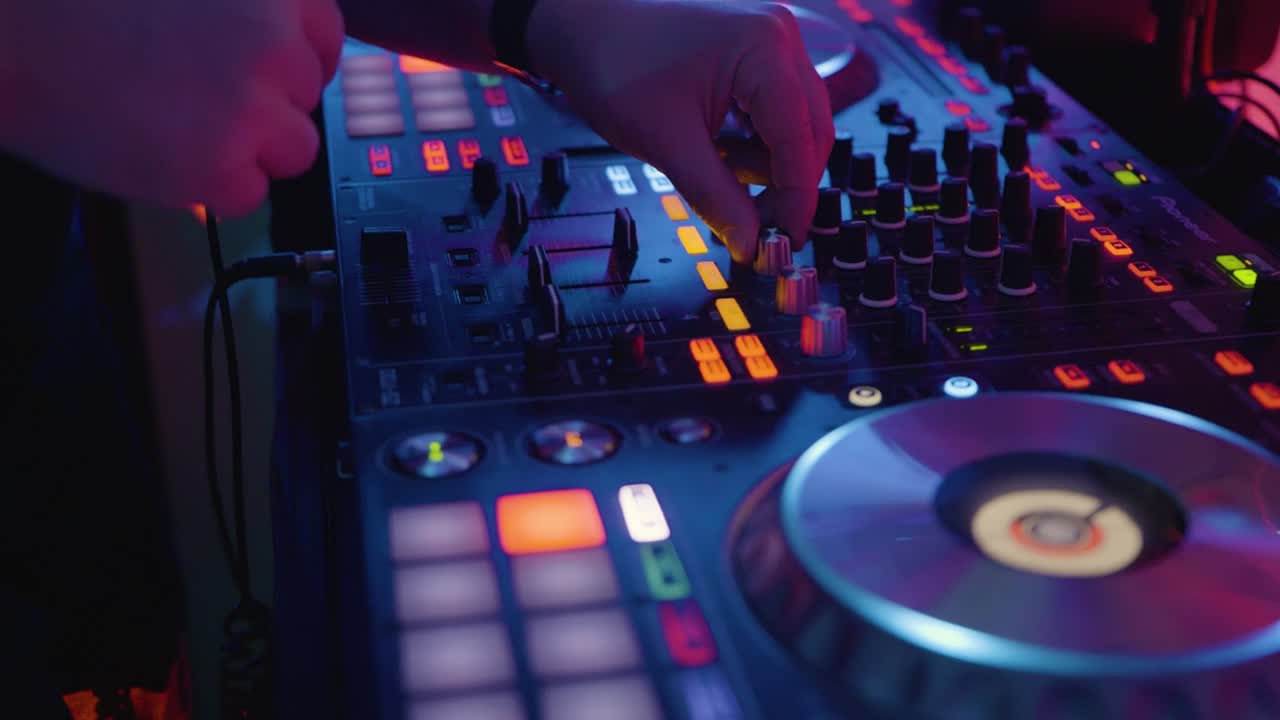 DJ playing on stage at a night party -Mixer -Close up