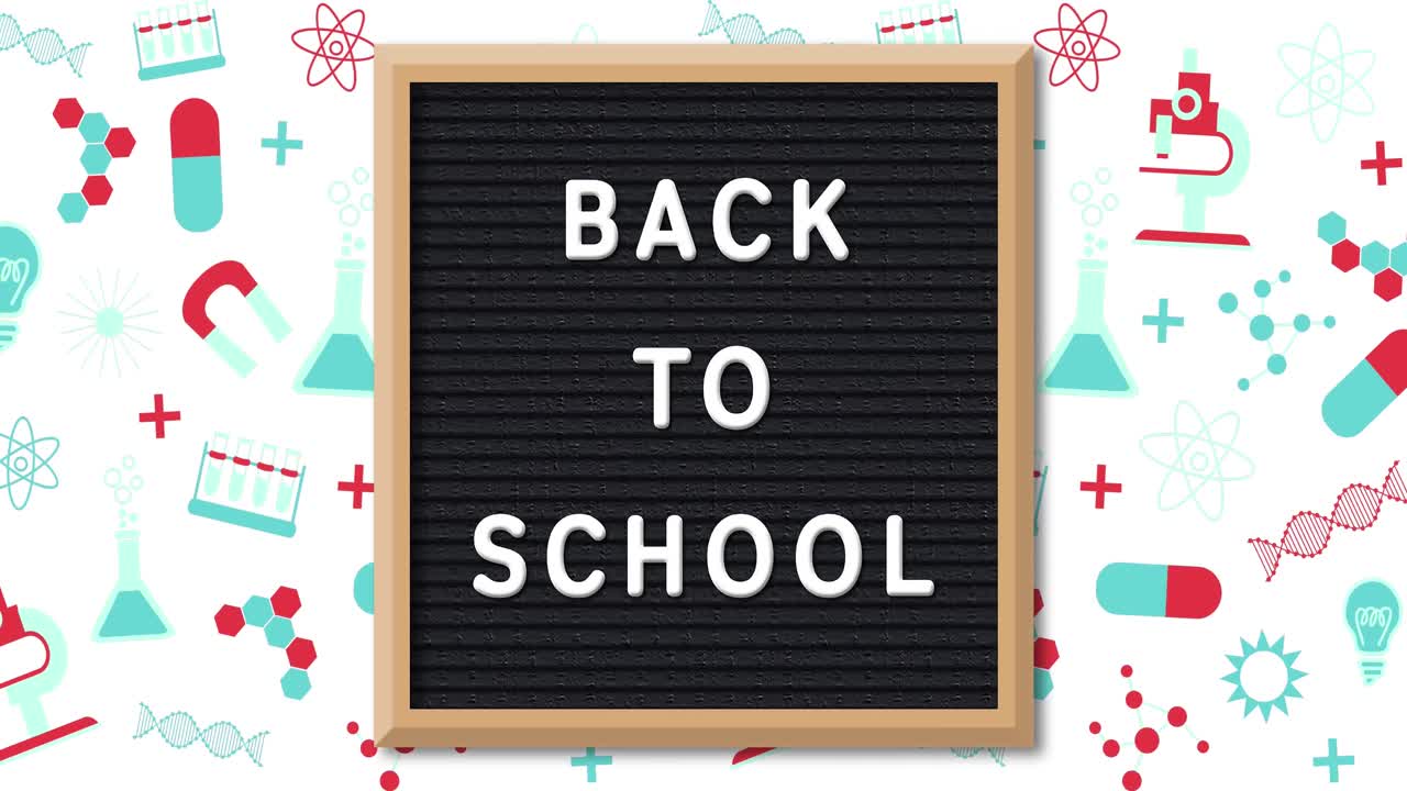 ⁇ 색 배경의 과학 개념 아이콘에 대한 학교 텍스트로 돌아갑니다.