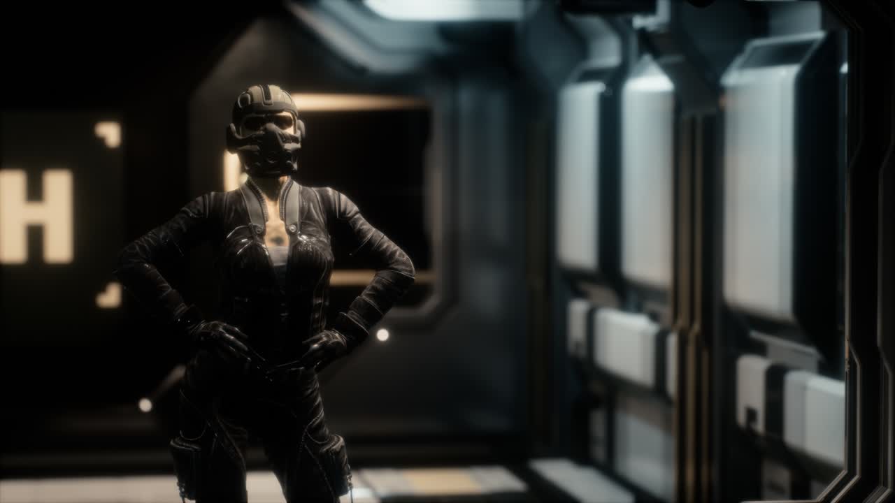 mujer steampunk en una nave espacial futurista