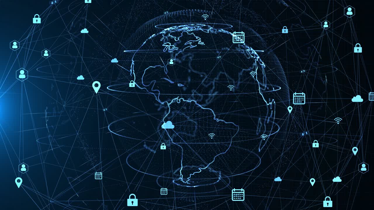 Technology network data connection digital data network and cyber security loop animation earth