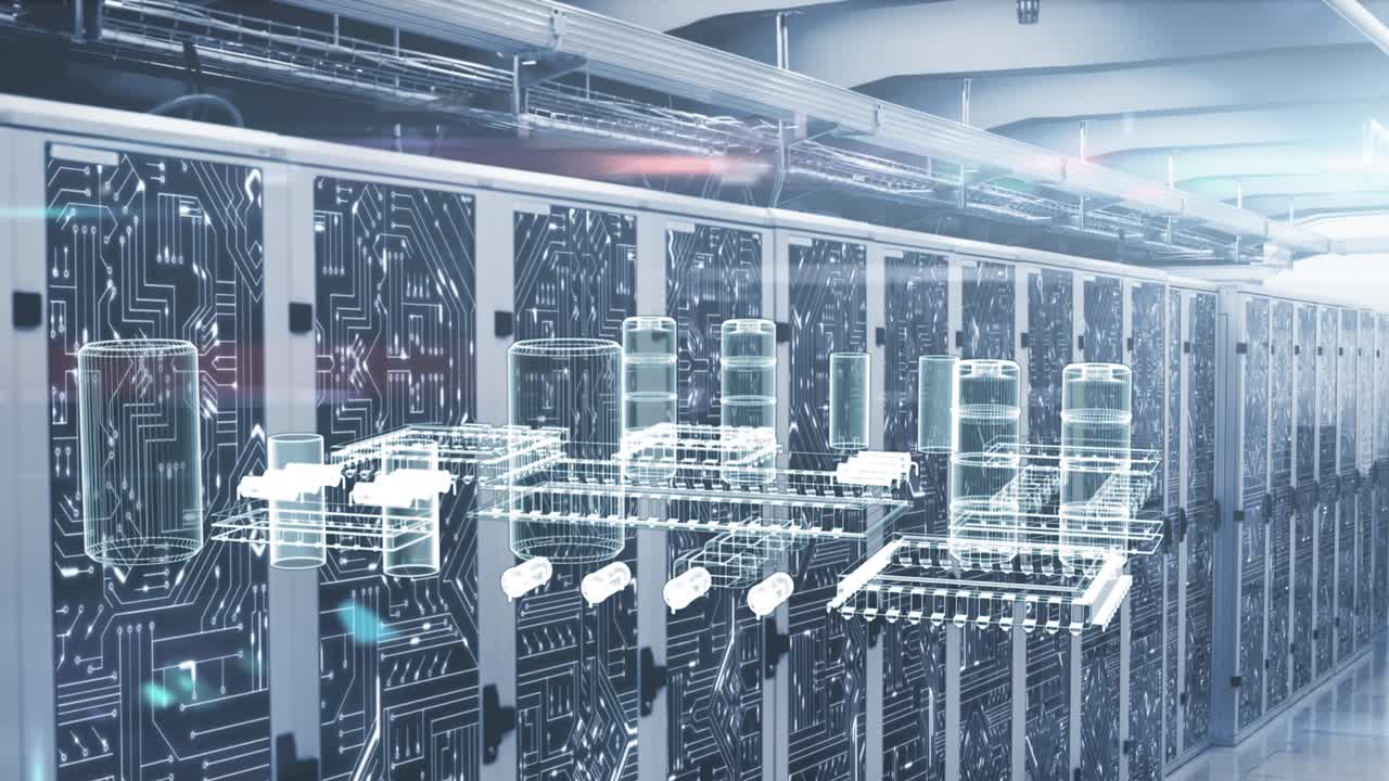 Animation of processor over server room