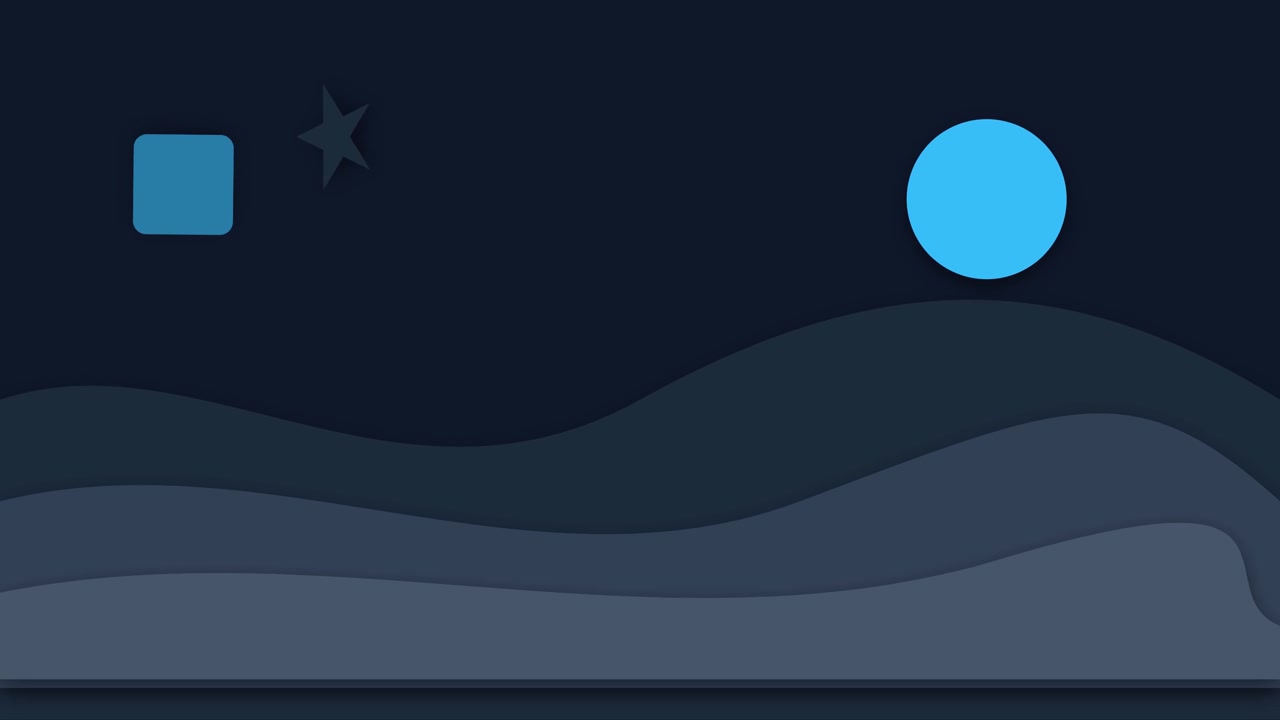 Abstract Motion Graphic with Floating Geometric Shapes and Layered Waves