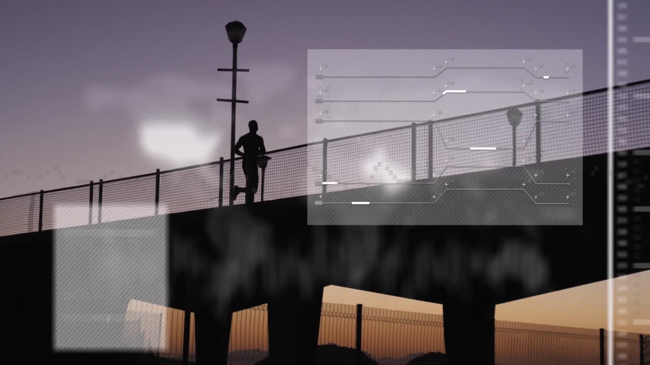 animación de la interfaz digital sobre el hombre que corre