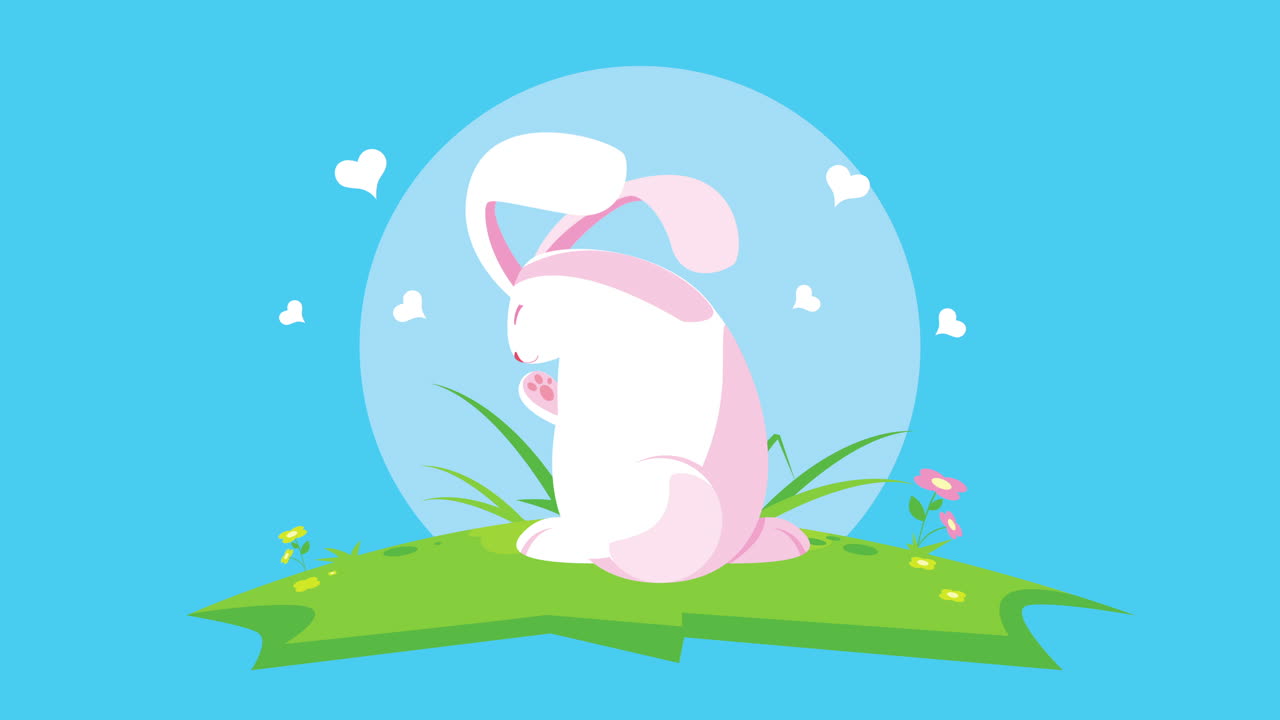 캠프에서 귀여운 토끼와 함께 행복한 부활절 카드