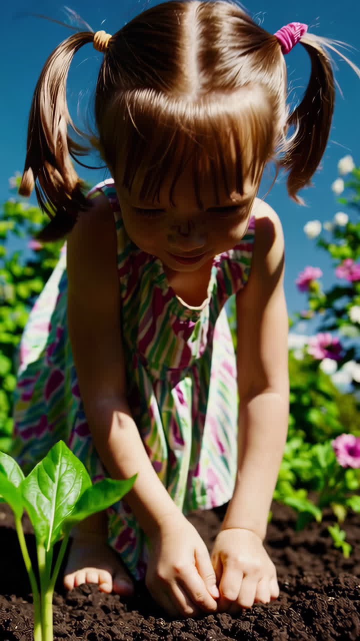 Young Girl Planting in a Garden