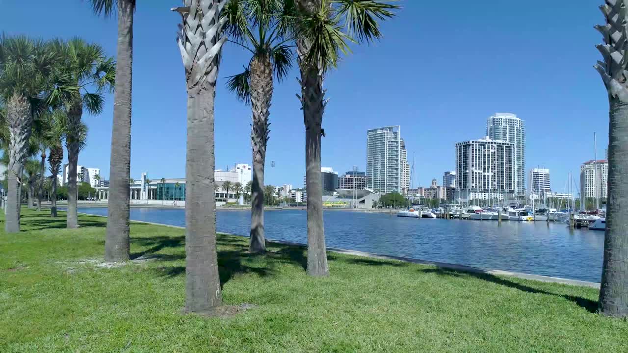 4K Video of Mahaffey Theater, Rowdies Stadium, and Municipal Marina in St Petersburg, Florida