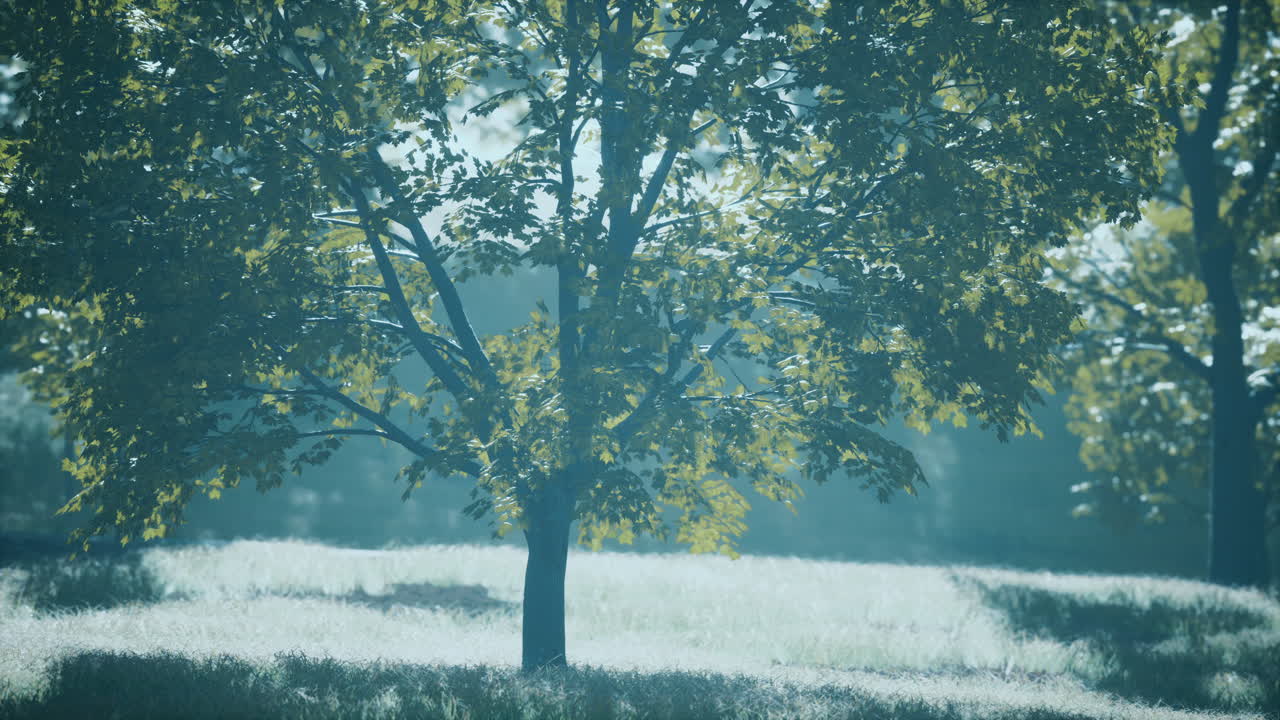 여름날 초록색 잎을 가진 큰 메이플 나무