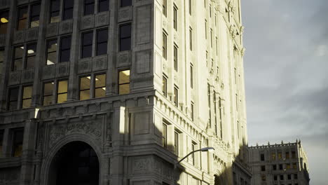 historic building illuminated by soft light on a cloudy day in the city