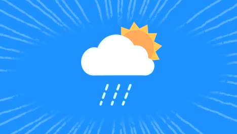 animación de un sol giratorio con nubes sobre rayas blancas que se mueven en bucle sin costuras sobre un fondo azul