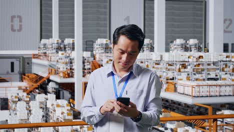 warehouse worker using smartphone