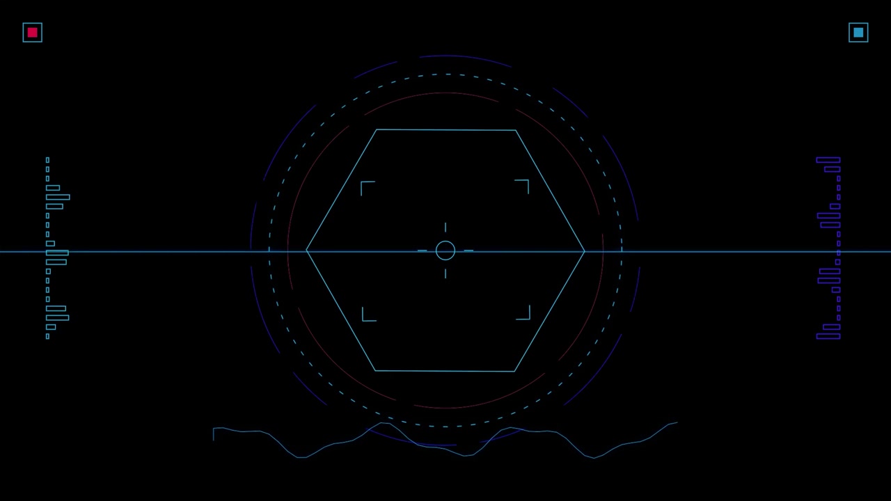 Futuristic Digital HUD Interface with Rotating Geometric Shape