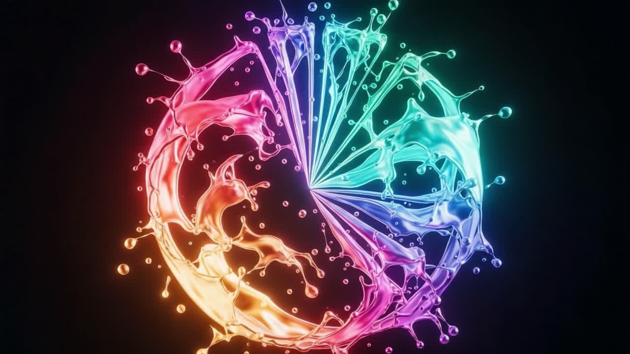 A Stunning Visual Display of Colorful Liquid Splashes Forming a Dynamic Circular Shape Against a Dark Background