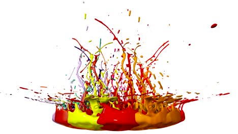 3d splashes of paint dance in 4k on white background. simulation of splashes of ink on a musical speaker that play music. v27