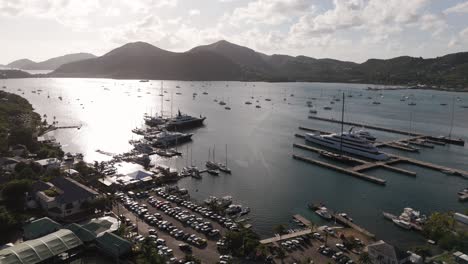 town and port of english harbour on the island of antigua in the caribbean. aerial drone shot