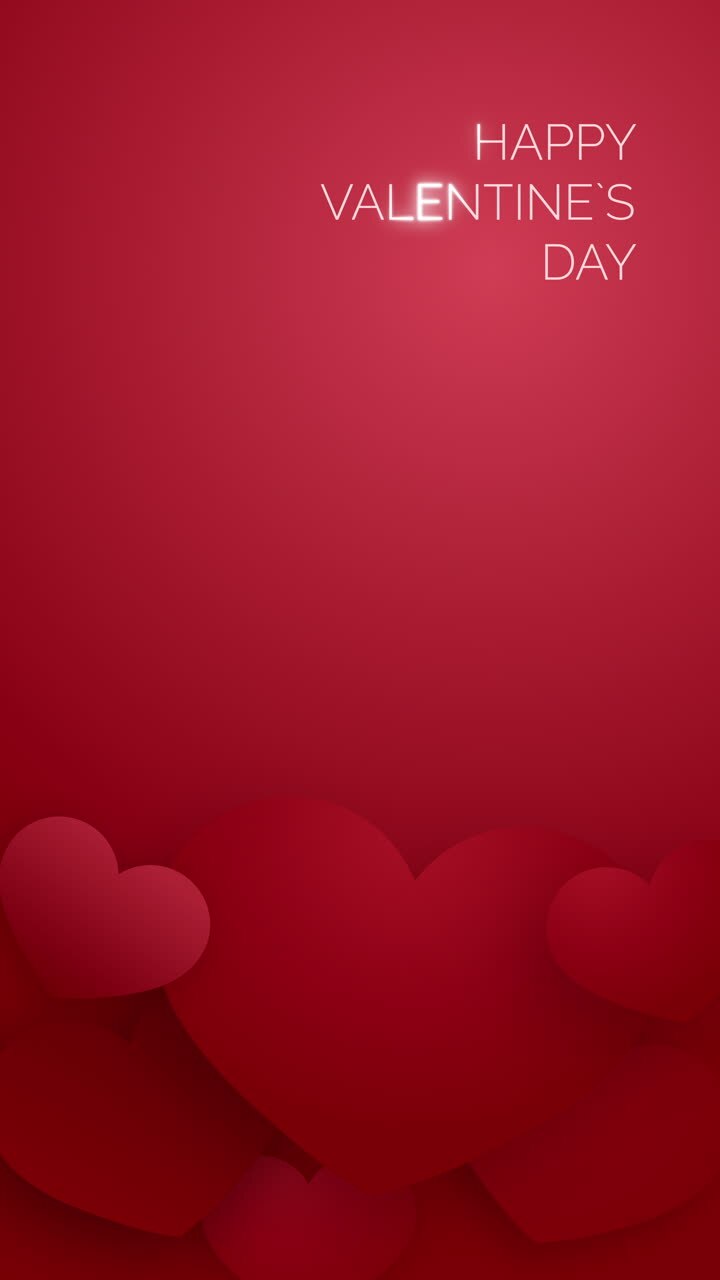Red floating hearts symbol of love on a red background. Happy Valentine's Day. Greeting card template with empty space for text. Vertical video.