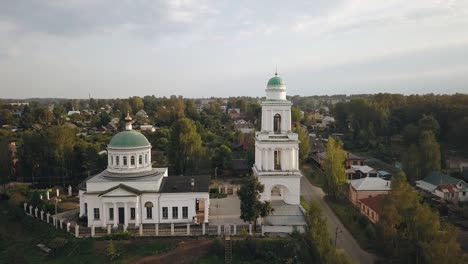 aerial view of the orthodox christian church with green domes. religious building