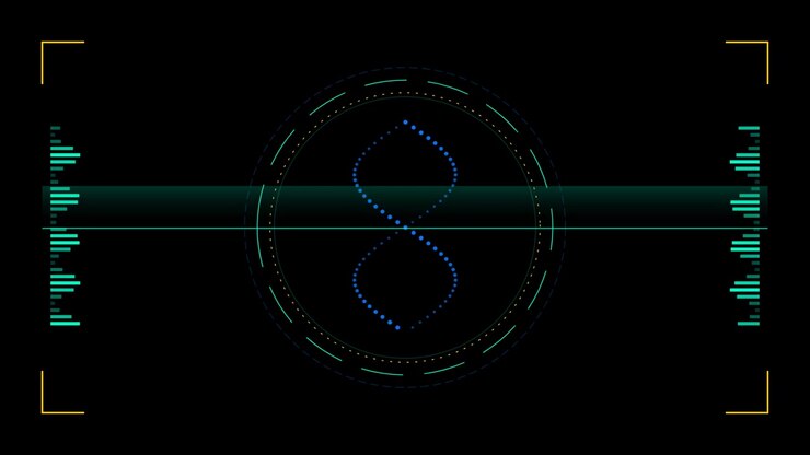 Digital DNA Helix Animation with Futuristic HUD Interface