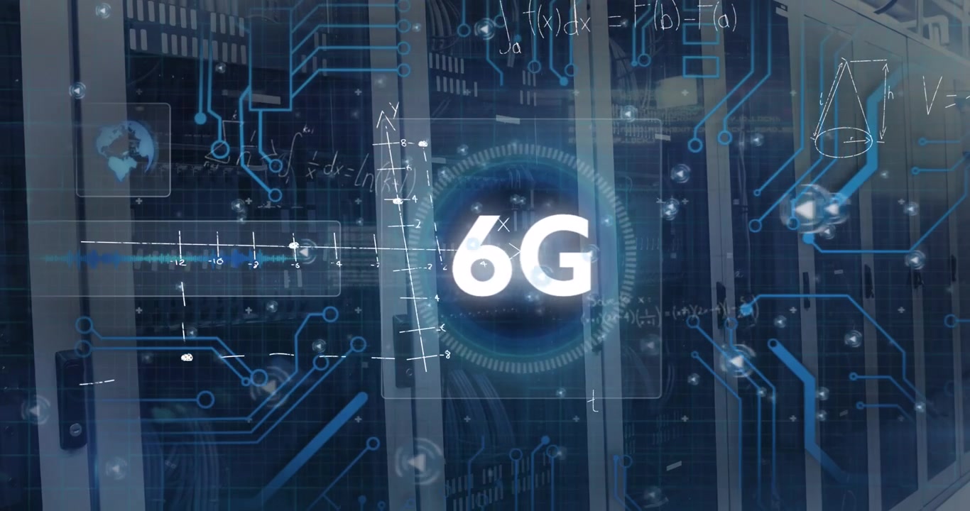 6G Network Technology Concept with Data Center Server Background
