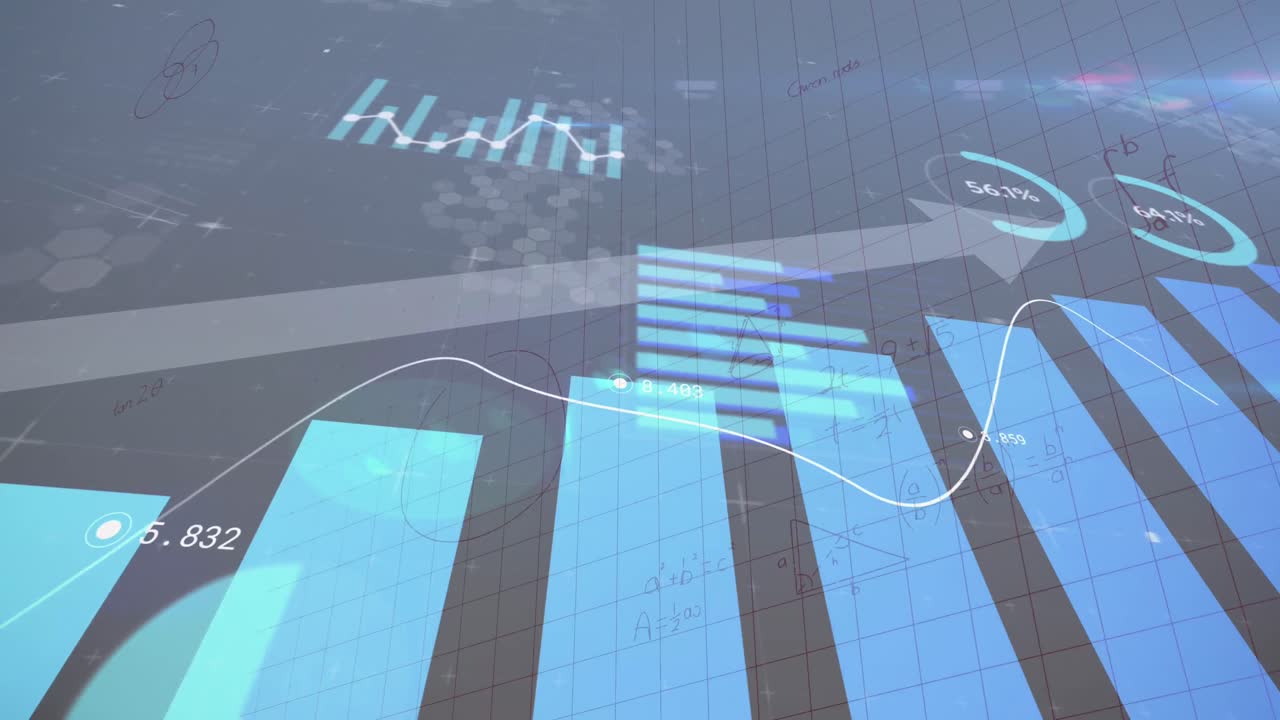 Animation of financial data over mathematical equations in school notebook